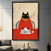 Morning Ritual Black Cat Reading Newspaper Canvas Art