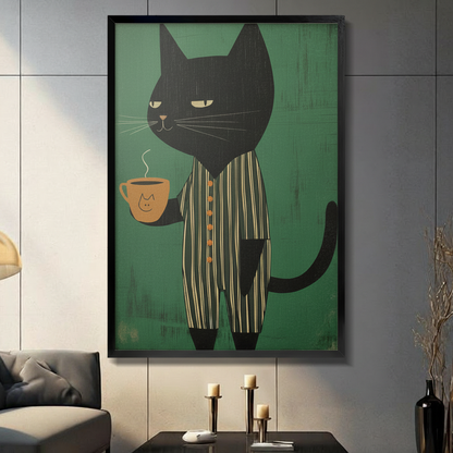 Black Cat Coffee Retro Illustration Canvas Art