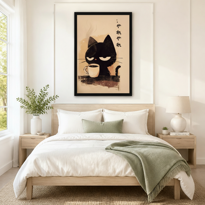 Japanese Grumpy Cat Coffee Canvas Art Wall Art