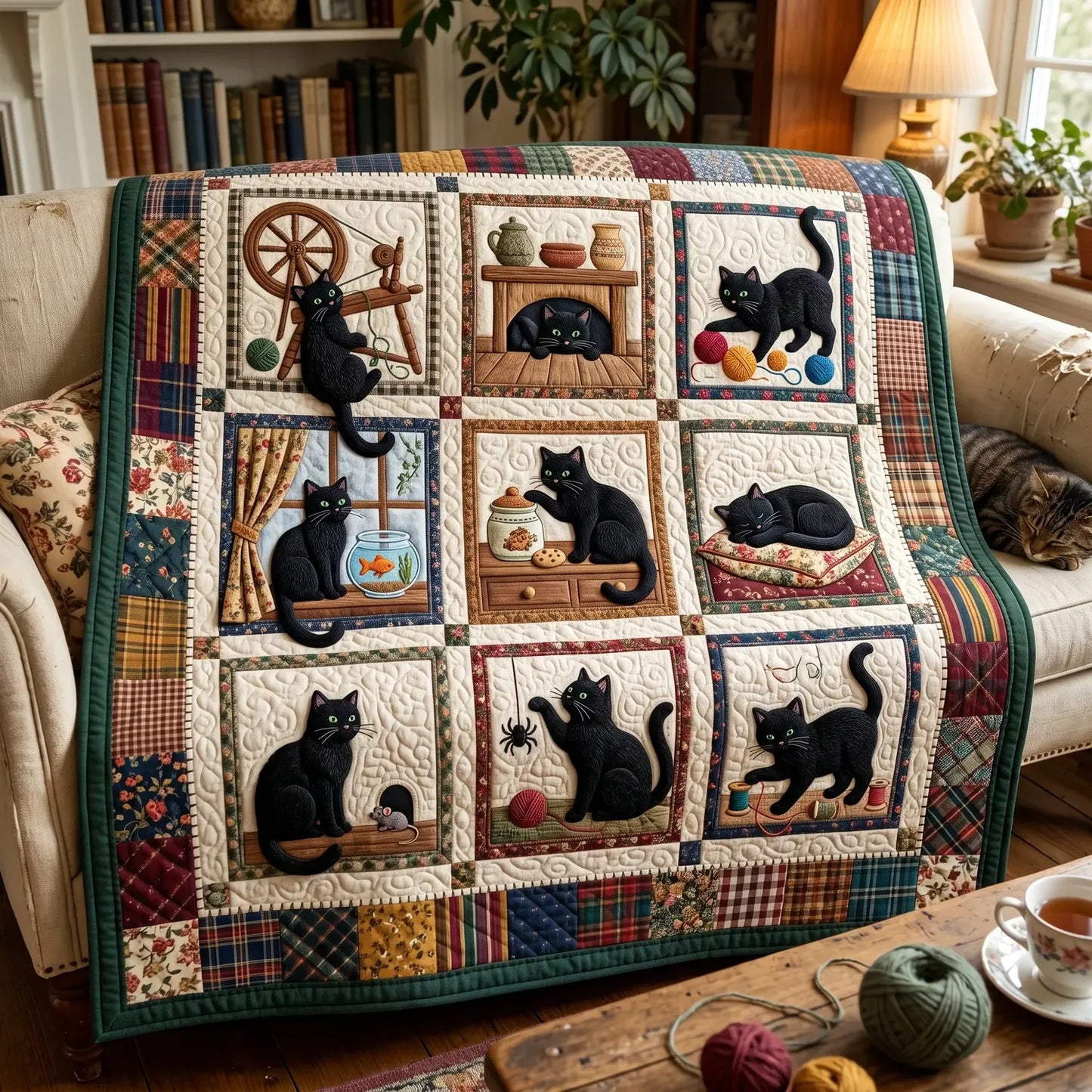 Black Cat Daily Life Quilt Blanket