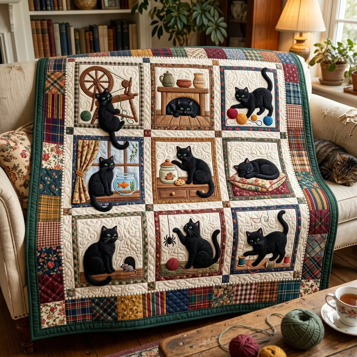 Black Cat Daily Life Quilt Blanket