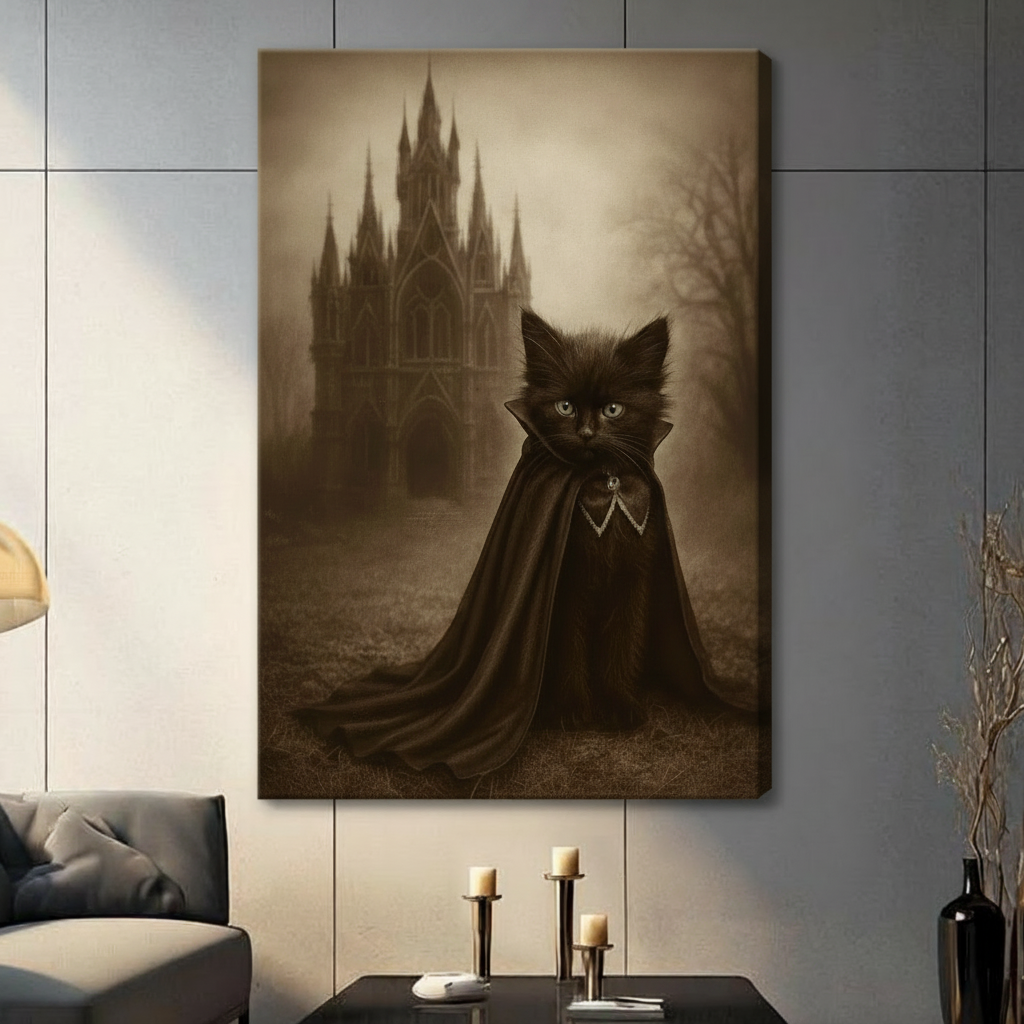 Gothic Black Cat Cape Canvas Wall Art