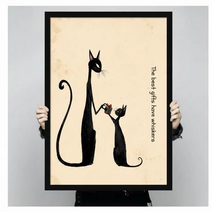 Retro Black Cat Gift Framed Canvas Wall Art