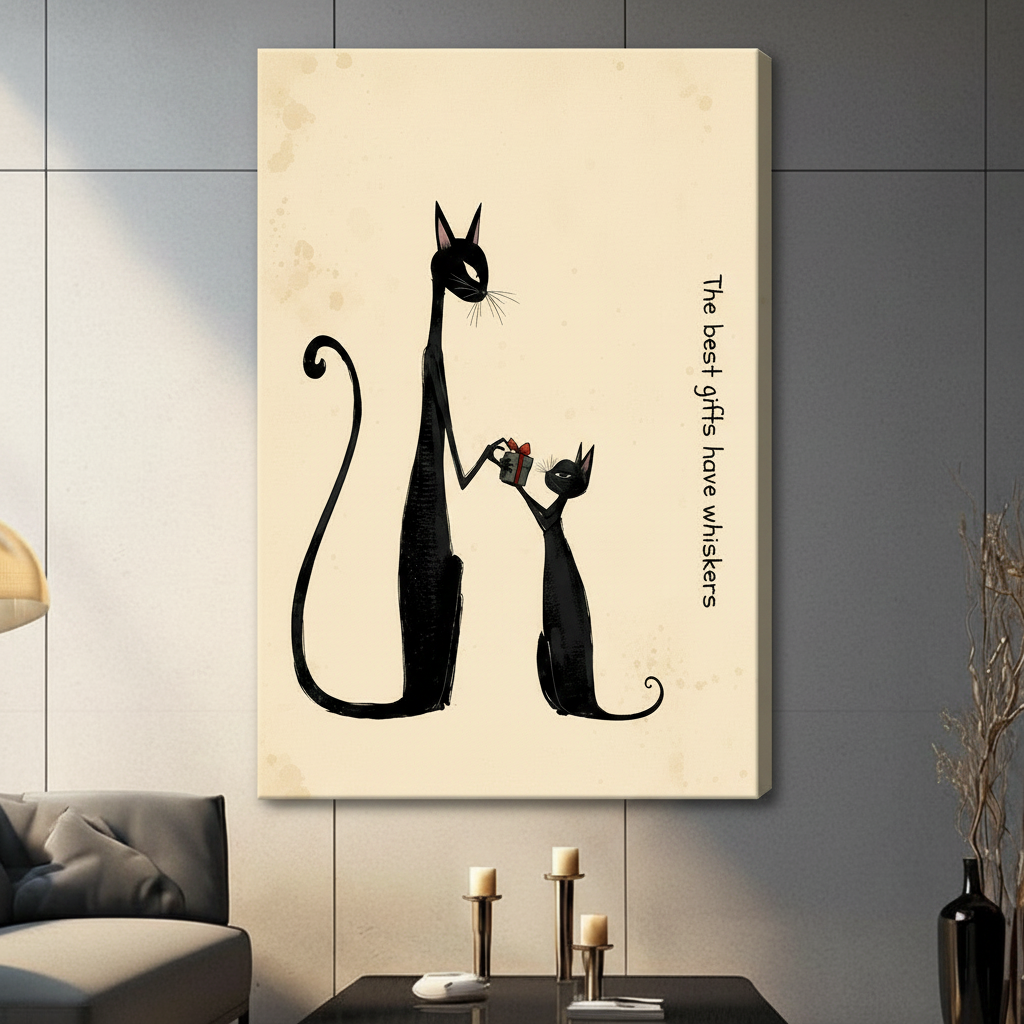 Retro Black Cat Gift Framed Canvas Wall Art