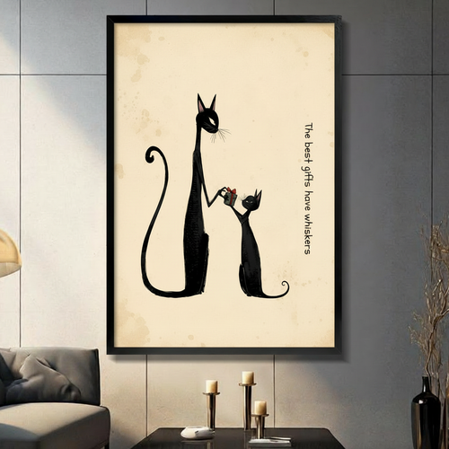 Retro Black Cat Gift Framed Canvas Wall Art
