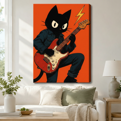 Rock Cat Guitar Retro Canvas Wall Art