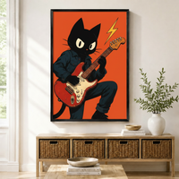 Rock Cat Guitar Retro Canvas Wall Art