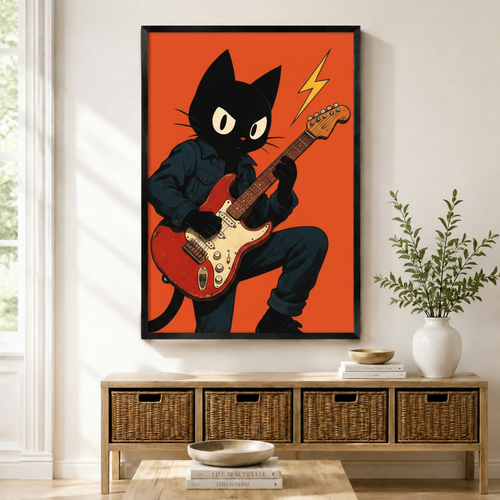 Rock Cat Guitar Retro Canvas Wall Art