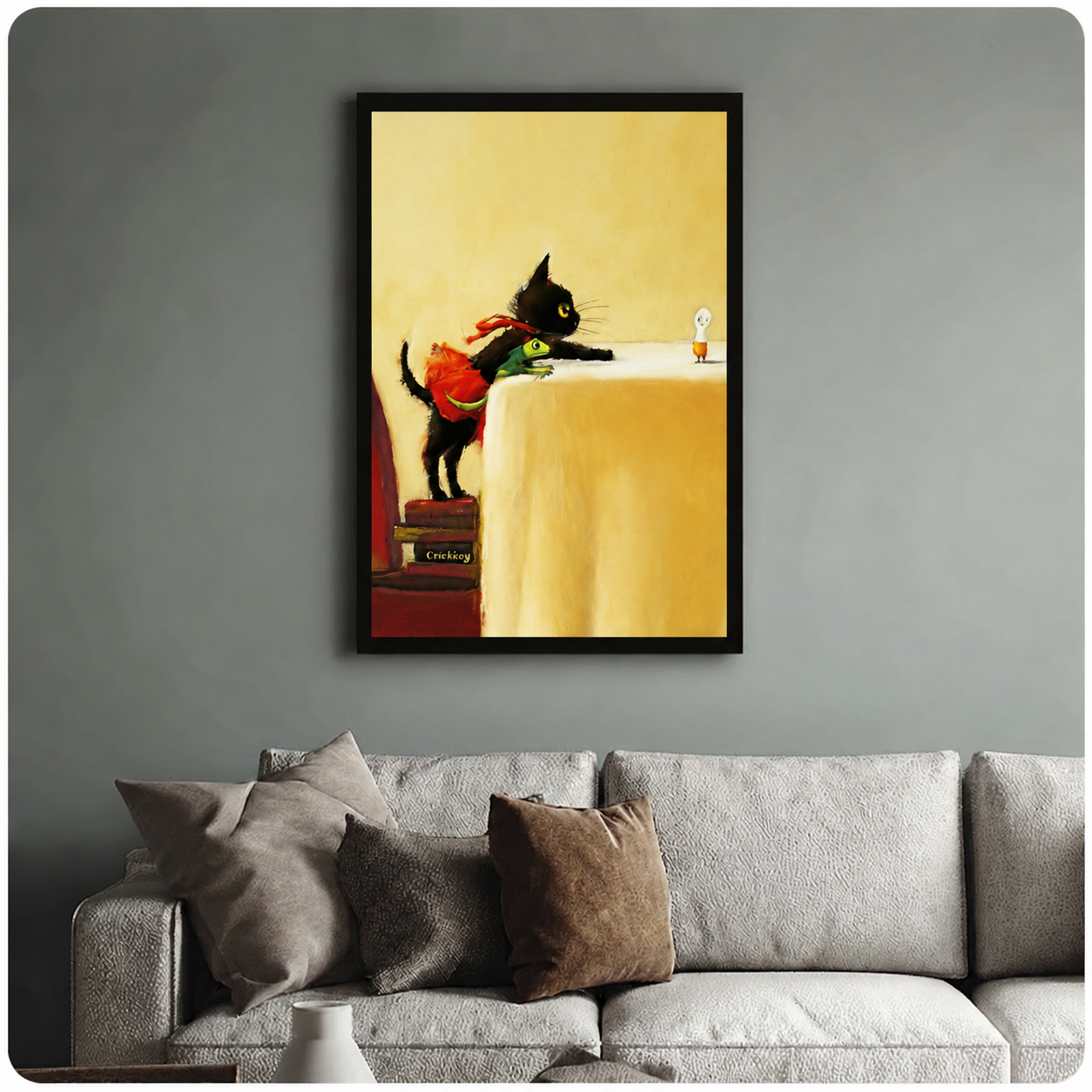 Whimsical Black Cat Storybook Canvas Wall Art