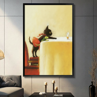 Whimsical Black Cat Storybook Canvas Wall Art