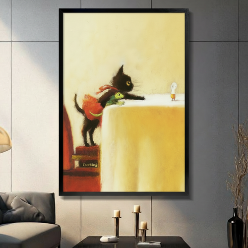 Whimsical Black Cat Storybook Canvas Wall Art