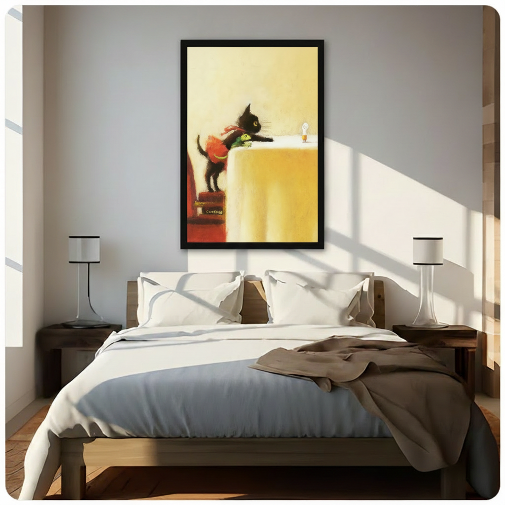 Whimsical Black Cat Storybook Canvas Wall Art