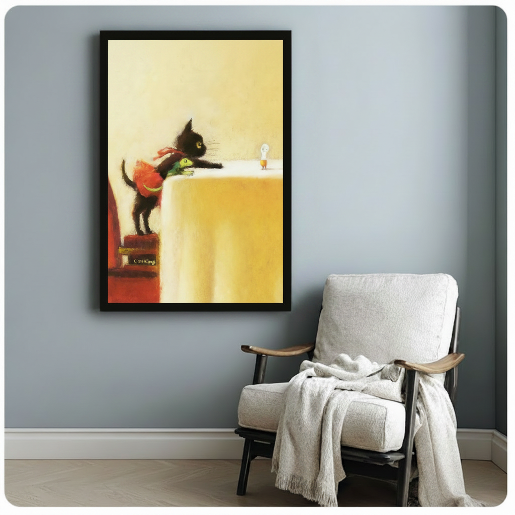 Whimsical Black Cat Storybook Canvas Wall Art