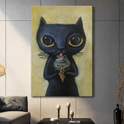 Dark Cat Surreal Frog Ice Cream Canvas Art Wall Art