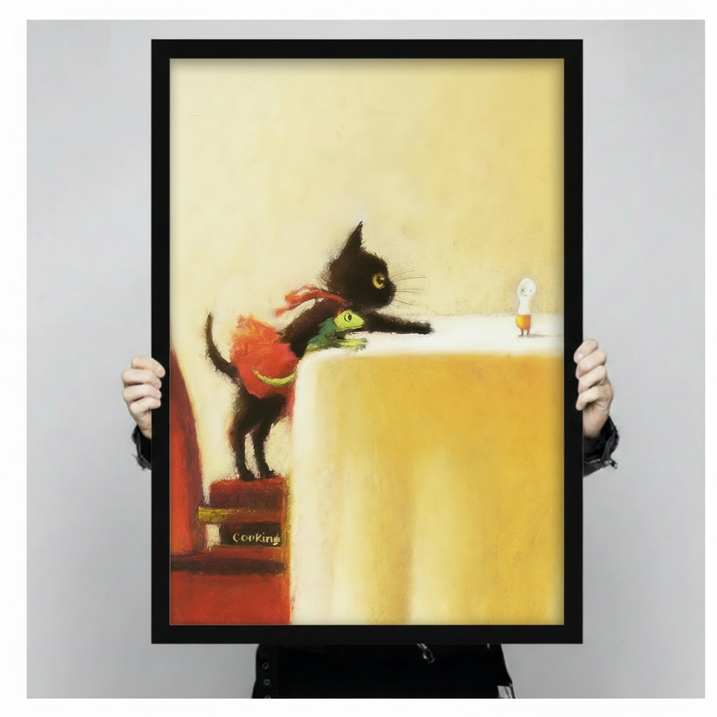 Whimsical Black Cat Storybook Canvas Wall Art