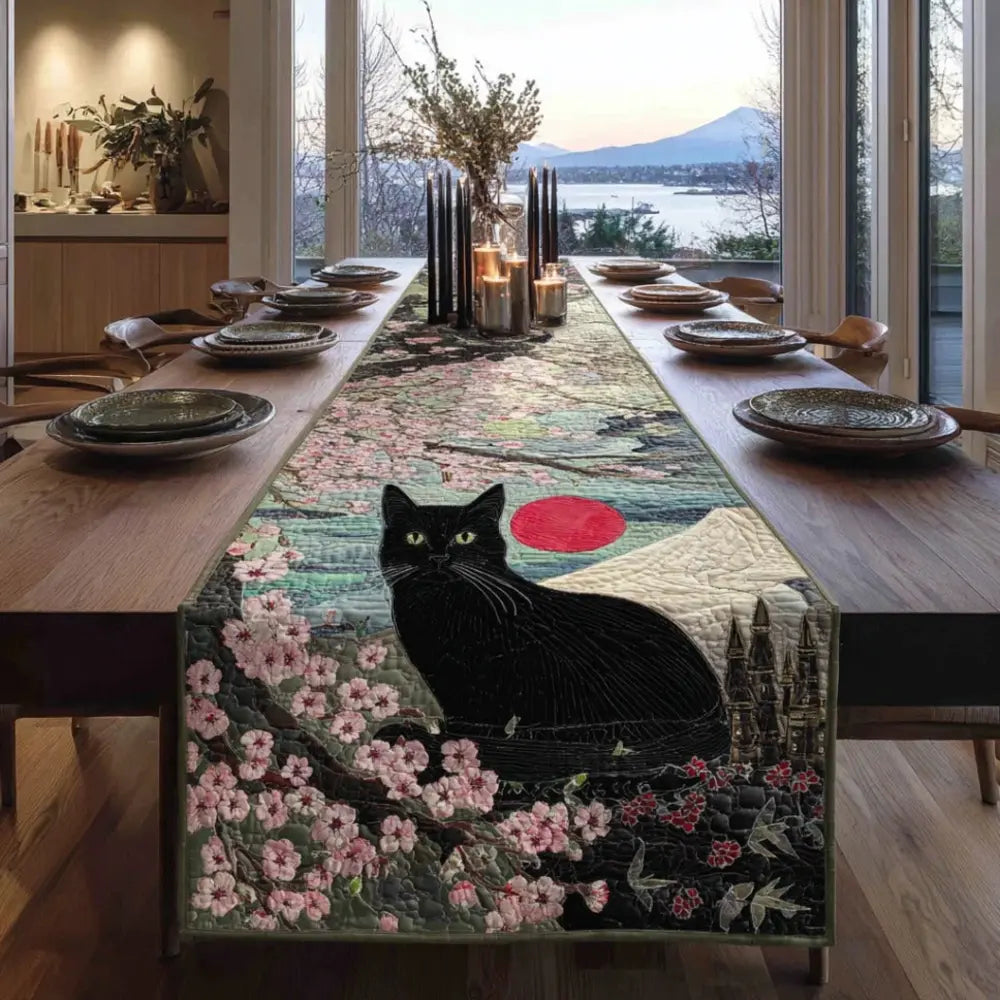 Black Cat Gaze Quilted Table Runner
