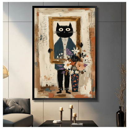 Dapper Black Cat Bouquet Canvas Wall Art