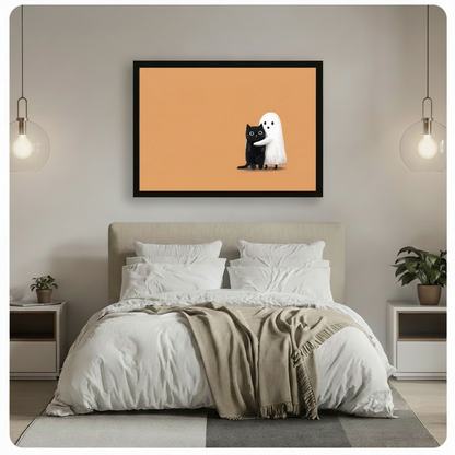 Ghost Hugging Black Cat Canvas Wall Art