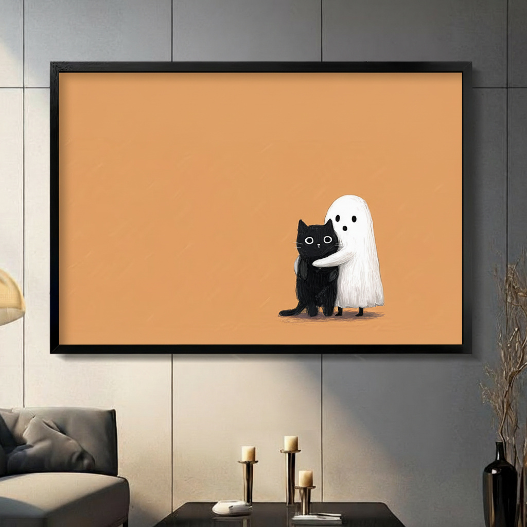 Ghost Hugging Black Cat Canvas Wall Art