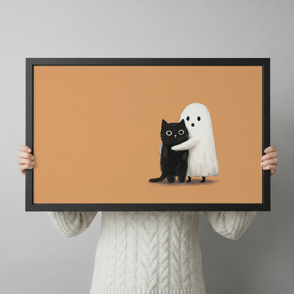 Ghost Hugging Black Cat Canvas Wall Art