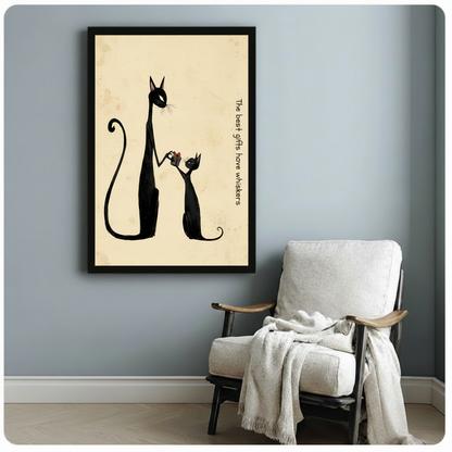 Retro Black Cat Gift Framed Canvas Wall Art