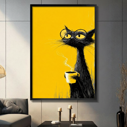 Intellectual Black Cat Coffee Canvas Wall Art