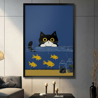 Tuxedo Cat Goldfish Tank Funny Canvas Wall Art