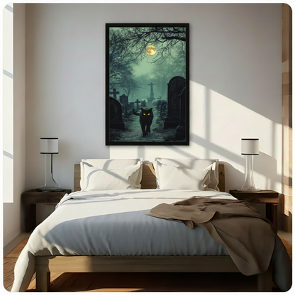 Black Cat Graveyard Full Moon Gothic Night Canvas Art