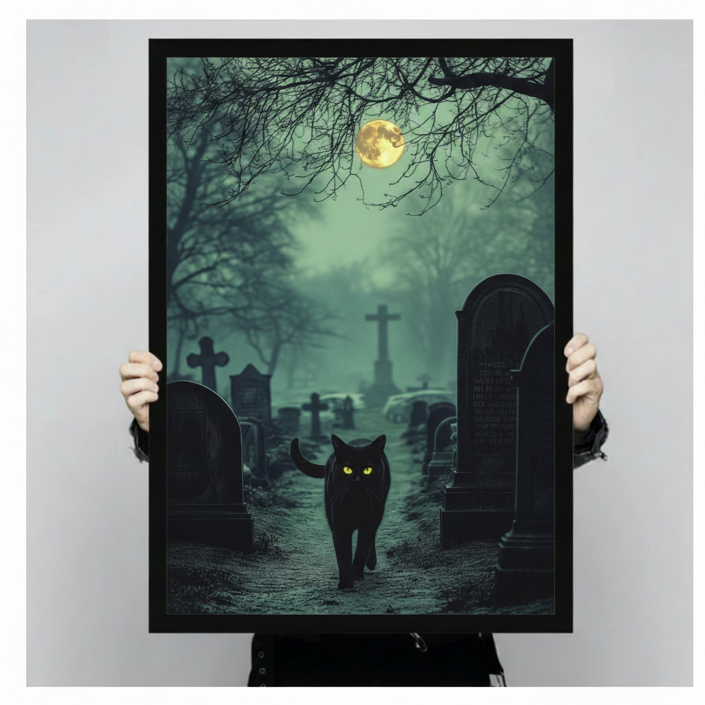 Black Cat Graveyard Full Moon Gothic Night Canvas Art