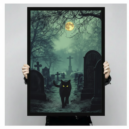 Black Cat Graveyard Full Moon Gothic Night Canvas Art