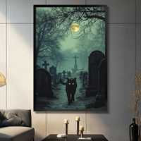 Black Cat Graveyard Full Moon Gothic Night Canvas Art