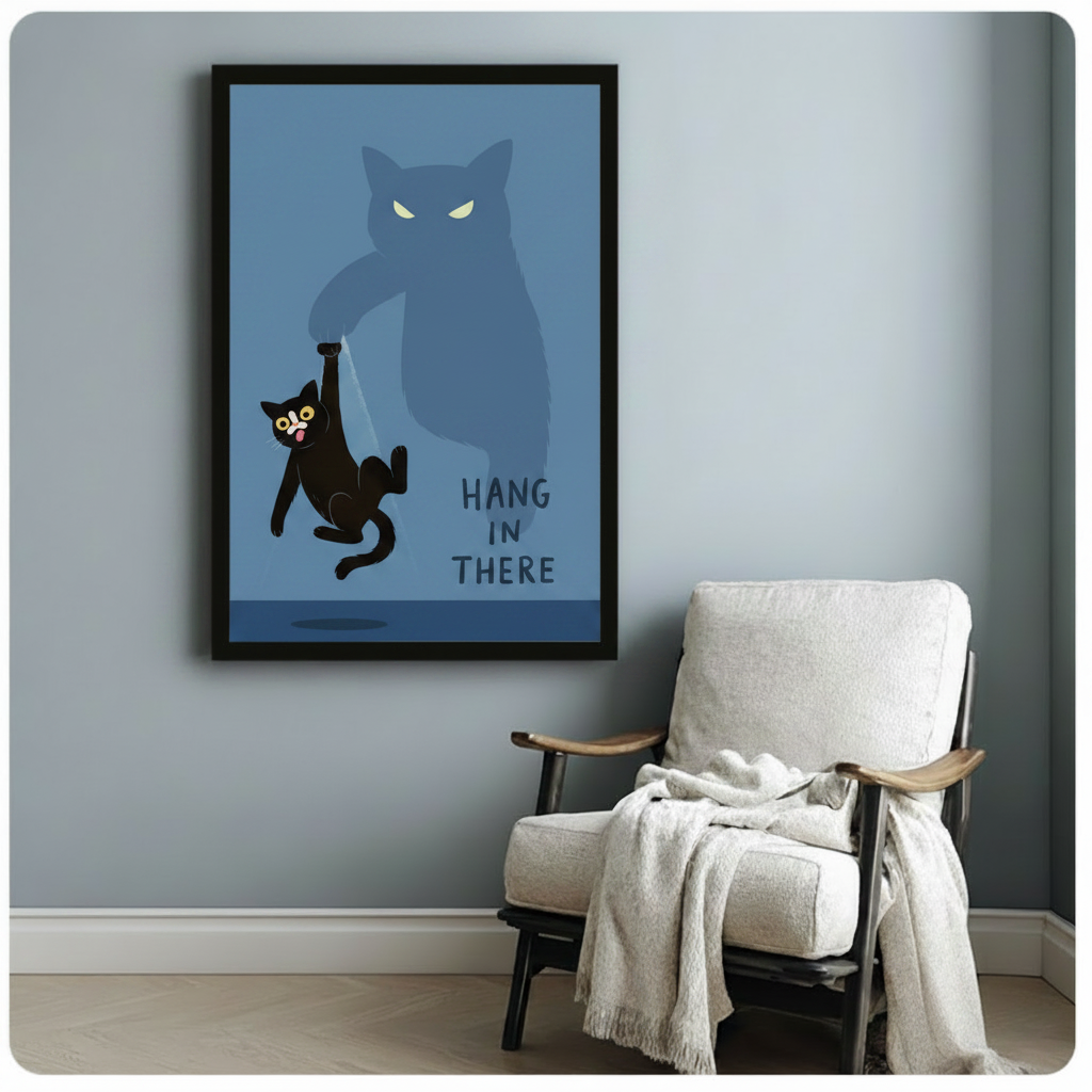 Hang In There Funny Cat Motivational Canvas Art