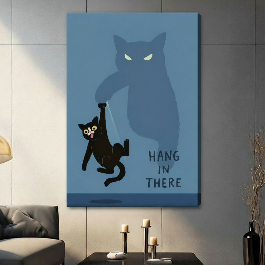 Hang In There Funny Cat Motivational Canvas Art