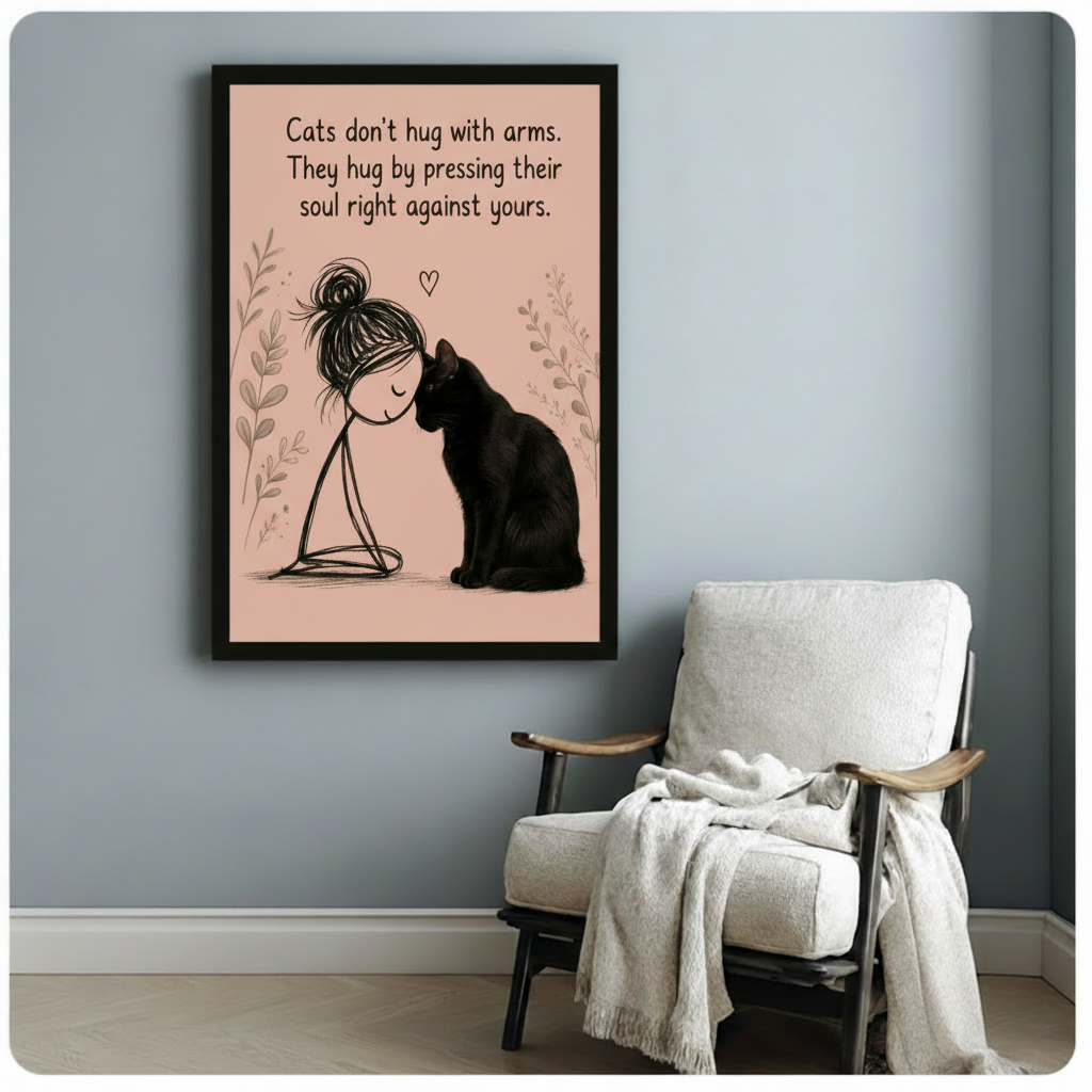Cat Soul Hug Quote Framed Canvas Wall Art