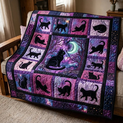 Black Cat In The Moon Quilt Blanket