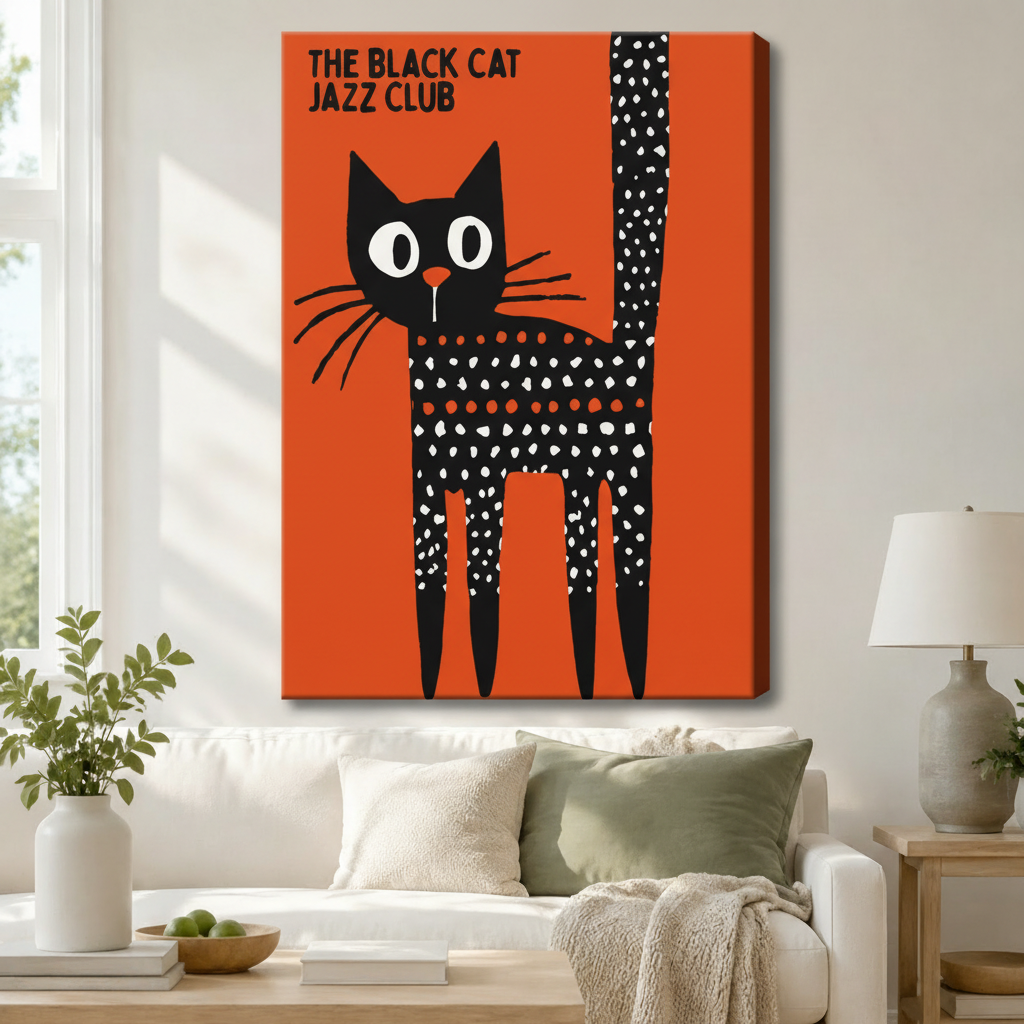Black Cat Jazz Club Retro Pop Art Canvas Wall Art
