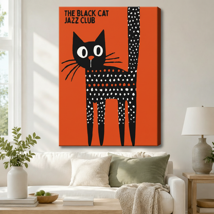 Black Cat Jazz Club Retro Pop Art Canvas Wall Art
