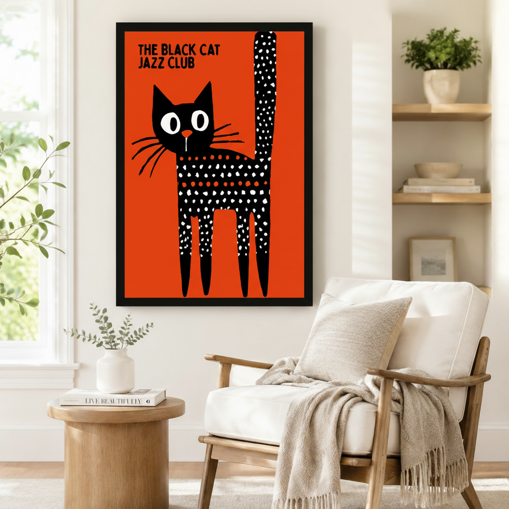 Black Cat Jazz Club Retro Pop Art Canvas Wall Art