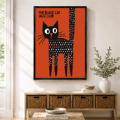Black Cat Jazz Club Retro Pop Art Canvas Wall Art
