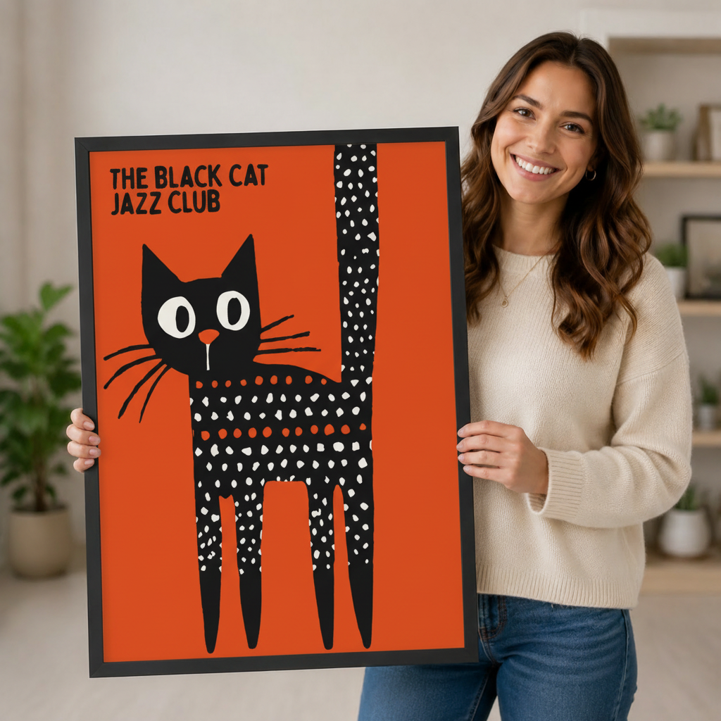 Black Cat Jazz Club Retro Pop Art Canvas Wall Art