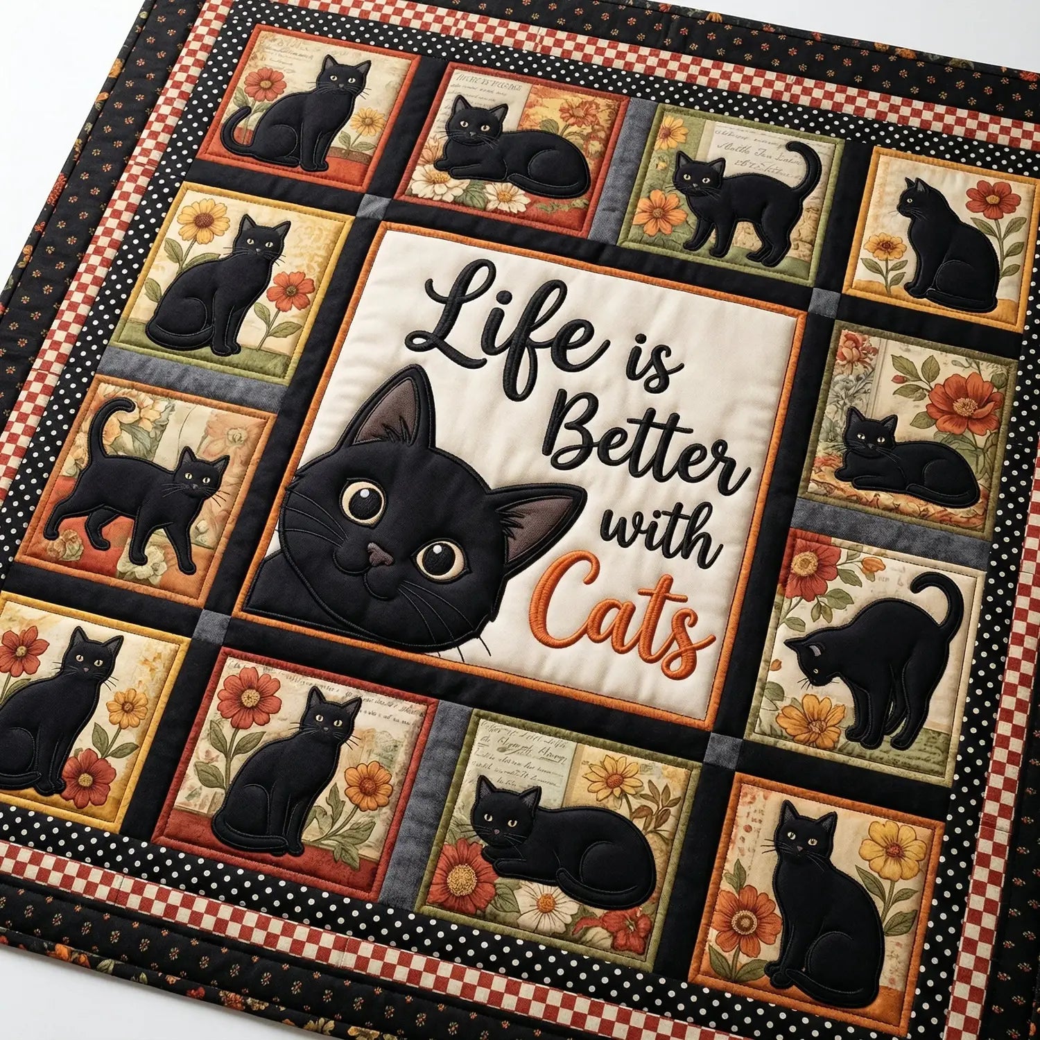Black Cat Life Is Better With Cats Quilt Blanket