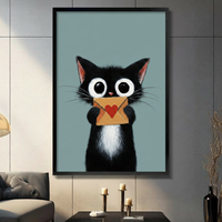 Cute Black Cat Love Letter Canvas Wall Art