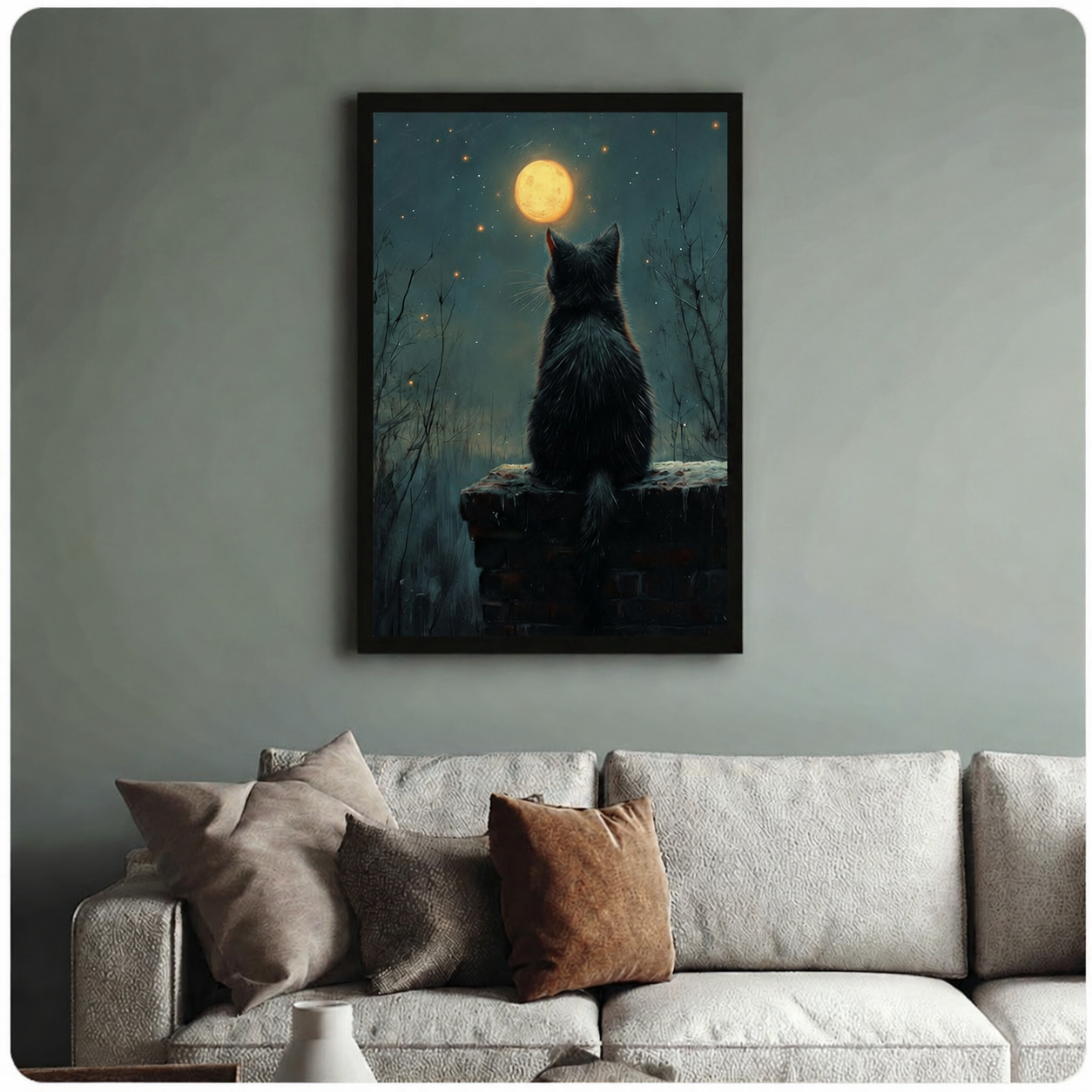 Moonlit Black Cat Canvas Wall Art