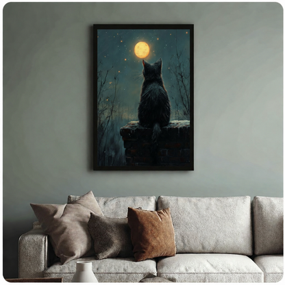 Moonlit Black Cat Canvas Wall Art