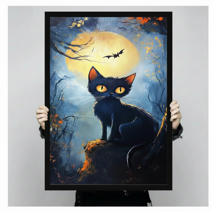 Halloween Black Cat Full Moon Canvas Art Wall Art