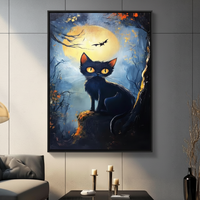 Halloween Black Cat Full Moon Canvas Art Wall Art