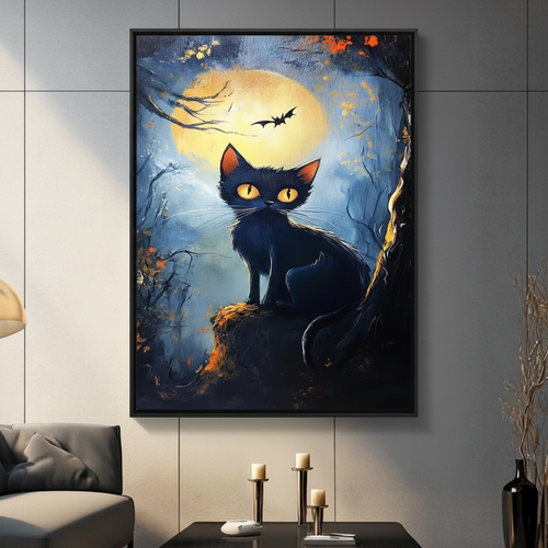 Halloween Black Cat Full Moon Canvas Art Wall Art