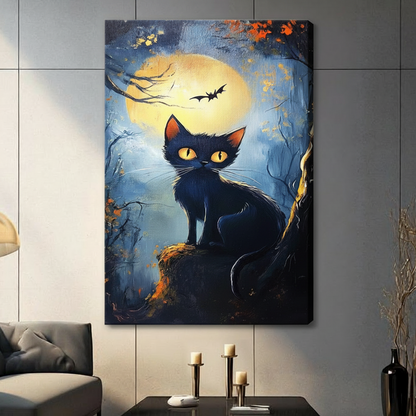 Halloween Black Cat Full Moon Canvas Art Wall Art