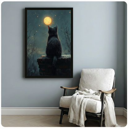 Moonlit Black Cat Canvas Wall Art