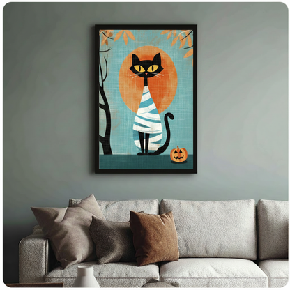 Halloween Mummy Cat Pumpkin Retro Canvas Wall Art